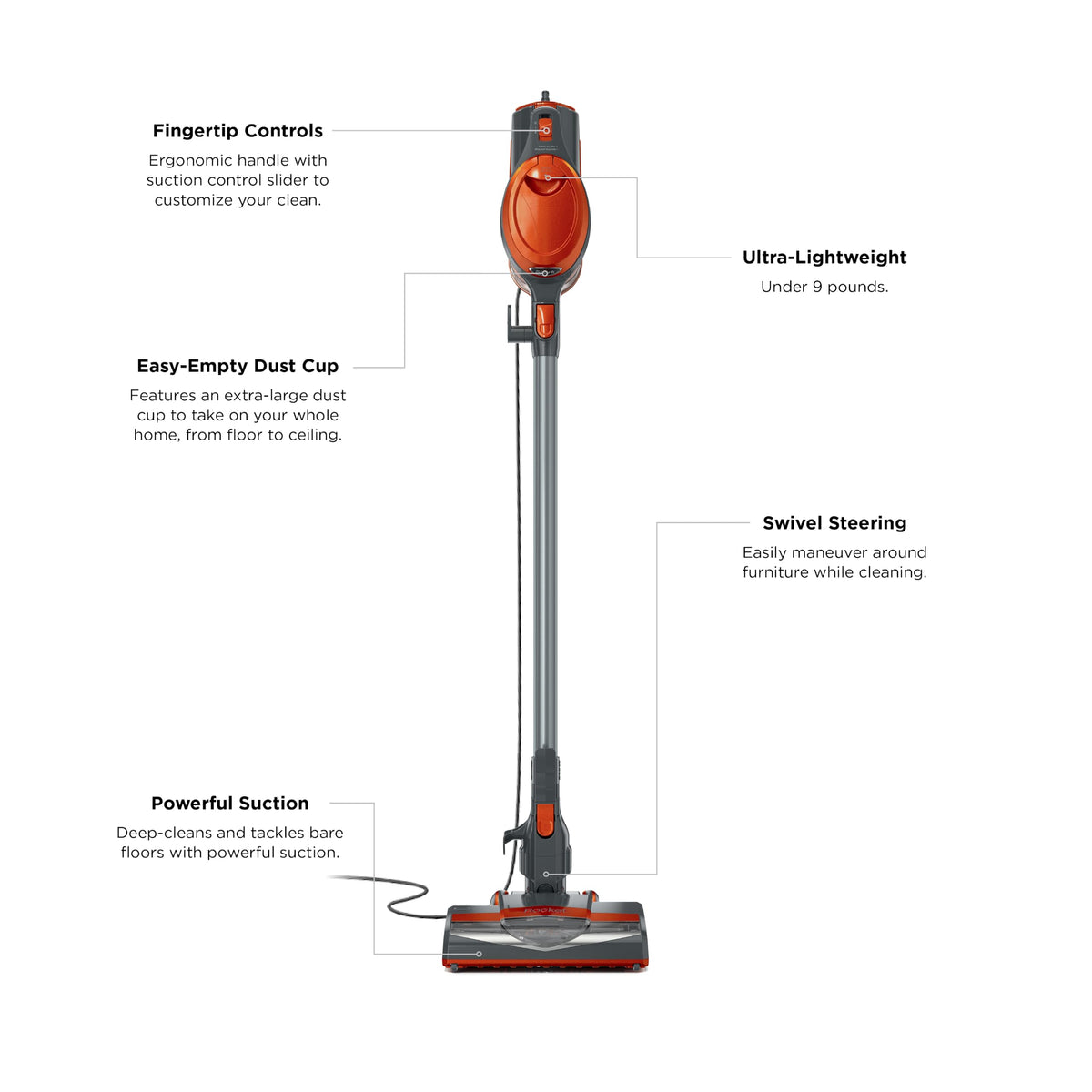 Corded Stick Vacuum with Crevice Tool, Pet Multi-Tool & Precision Duster, Orange Q42906