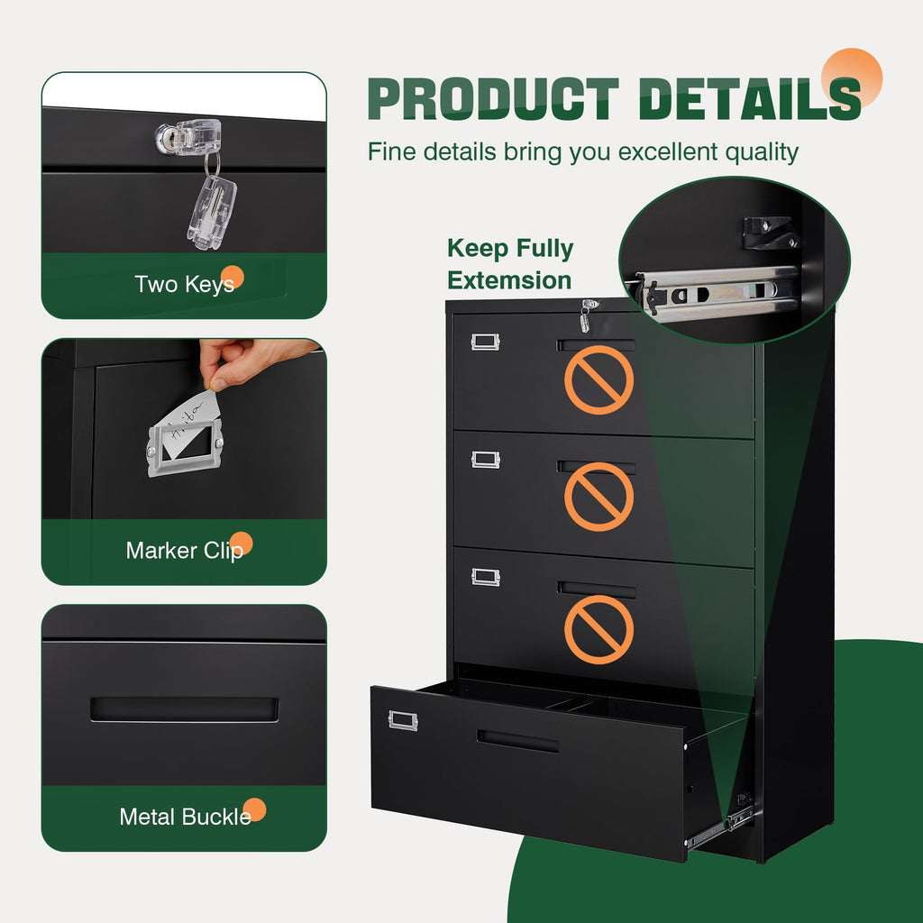 4 Drawer Metal Lateral File Cabinet with Lock X796