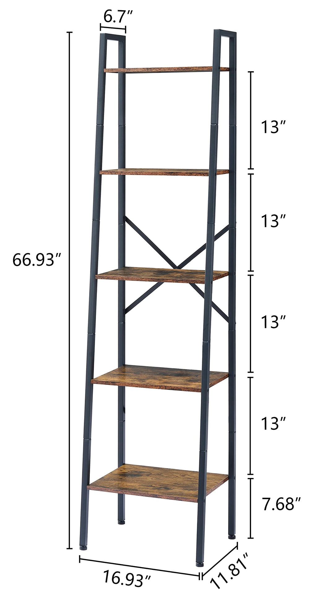 5-Tier Rustic Brown Metal Ladder Bookshelf O961