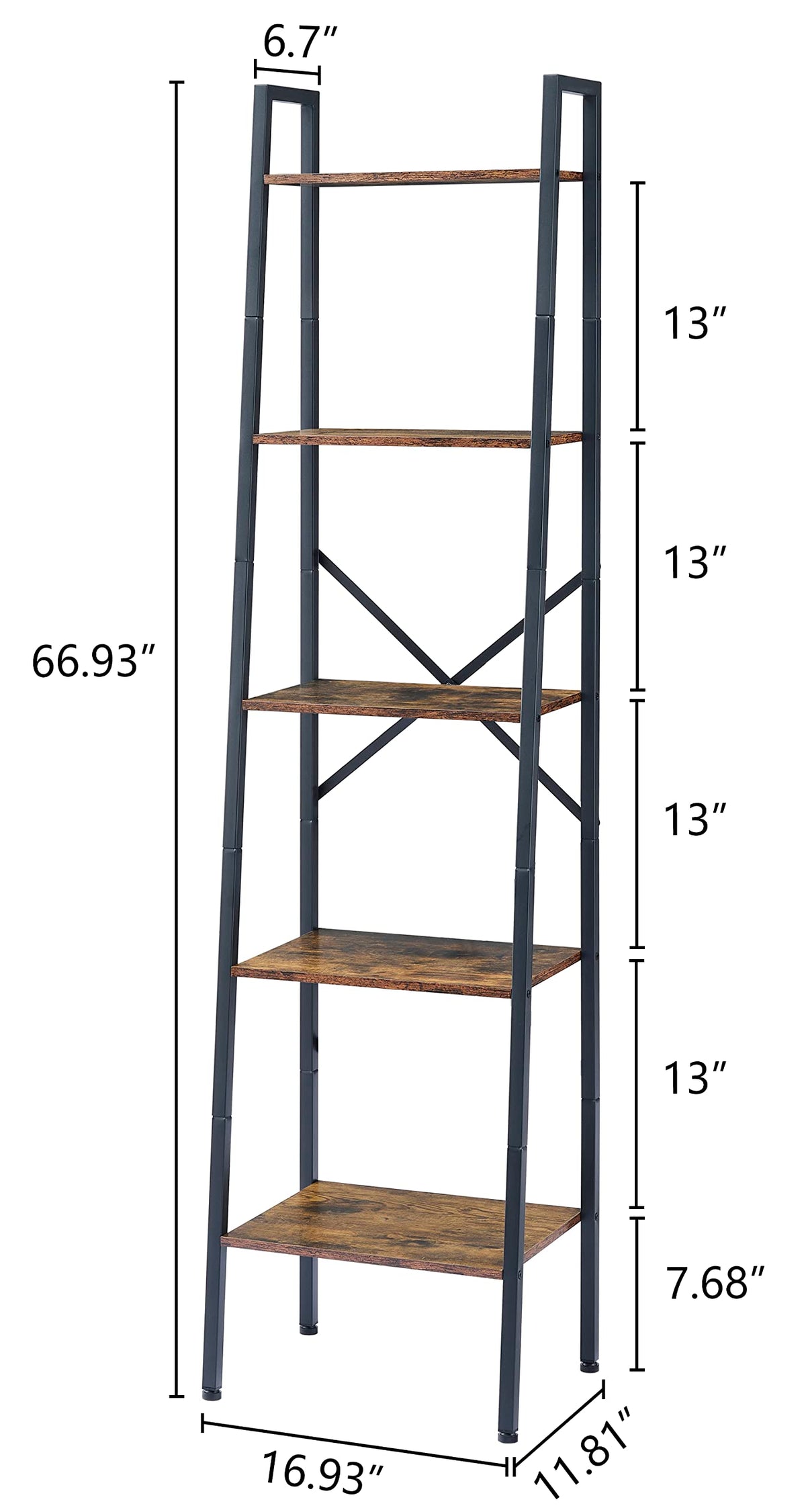 5-Tier Rustic Brown Metal Ladder Bookshelf O961