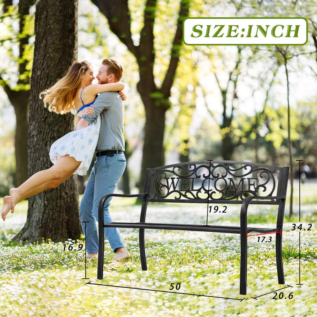 Black Metal Garden Patio Bench with Armrests F9498