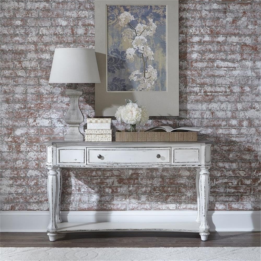 Antique White Wood Console Table with 1 Drawer & 1 Shelf F7001