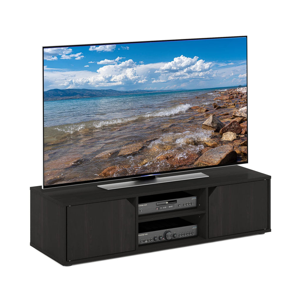 Espresso 2-Tier TV Stand with Open Shelf and Door Cabinets A981