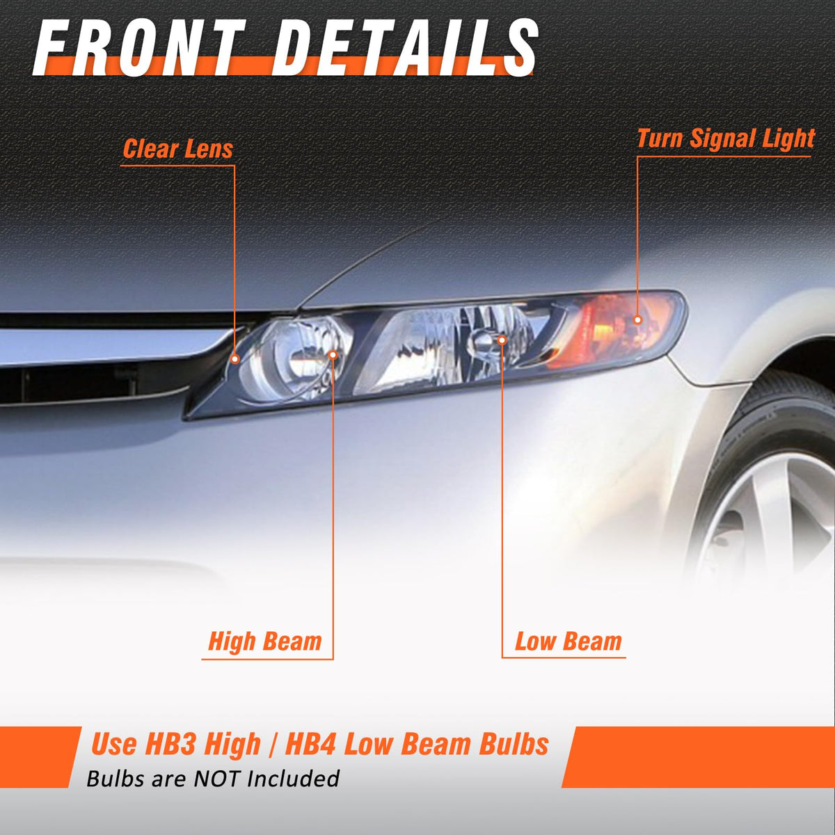 2006-2011 Honda Civic Black Clear Headlights Assembly Pair J189290