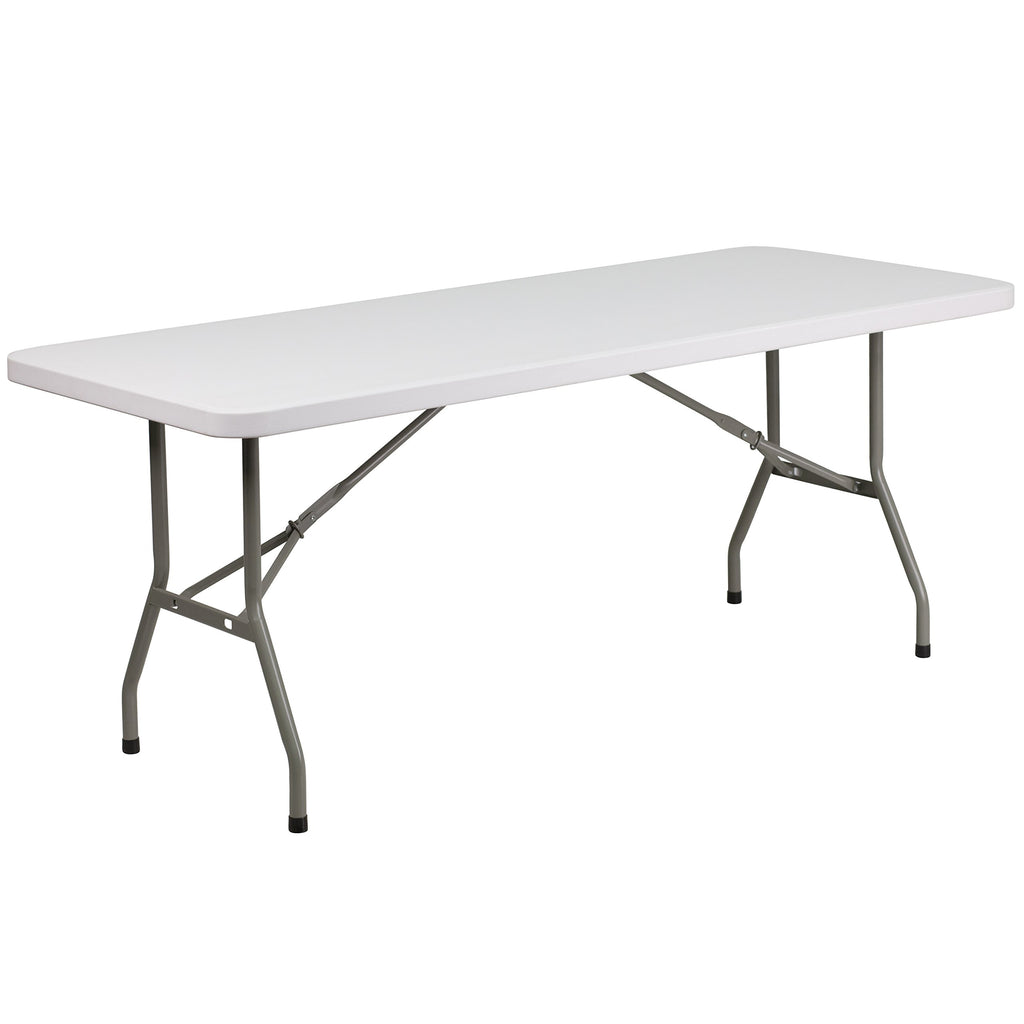 6-Foot Granite White Plastic Folding Table Y84597
