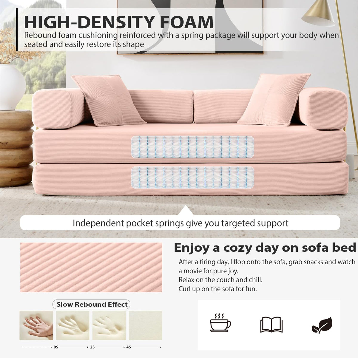 Pink Corduroy Convertible Sofa Bed E284710