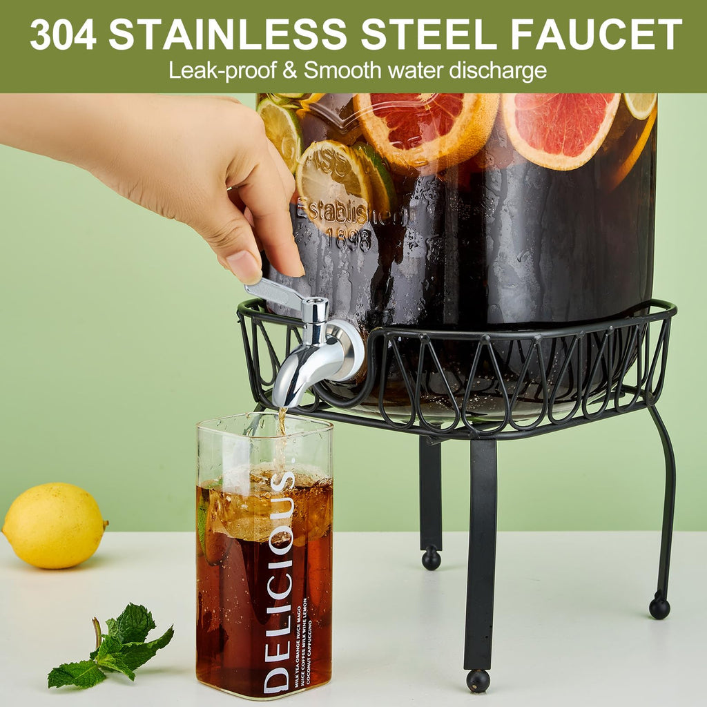 2 Gallon Glass Beverage Dispenser with Stand and Lid V46391