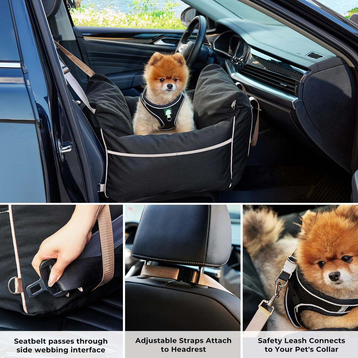 Waterproof Dog Car Seat with Safety Leash, Black T351