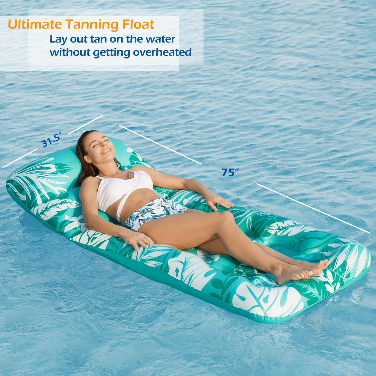 Inflatable Pool Float Lounger with Adjustable Backrest Cup Holders A89698