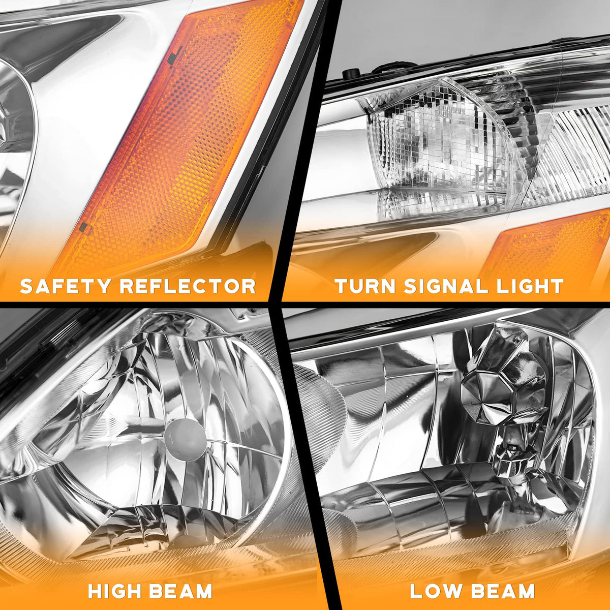 Headlights for 2003-2007 Honda Accord Chrome Housing Amber Reflector Left+Right E119700