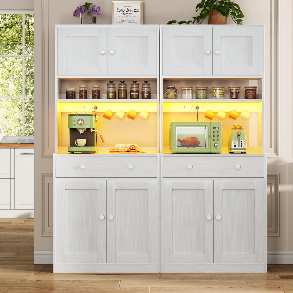 71" Tall White Kitchen Pantry Cabinet with Microwave Countertop X72067