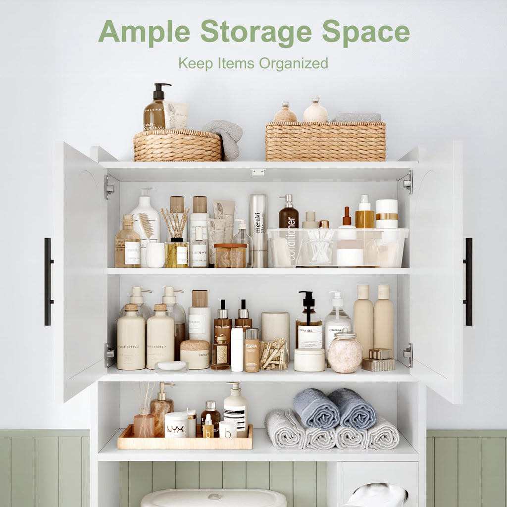 34" Over the Toilet Storage Cabinet with Arched Doors, White C221789