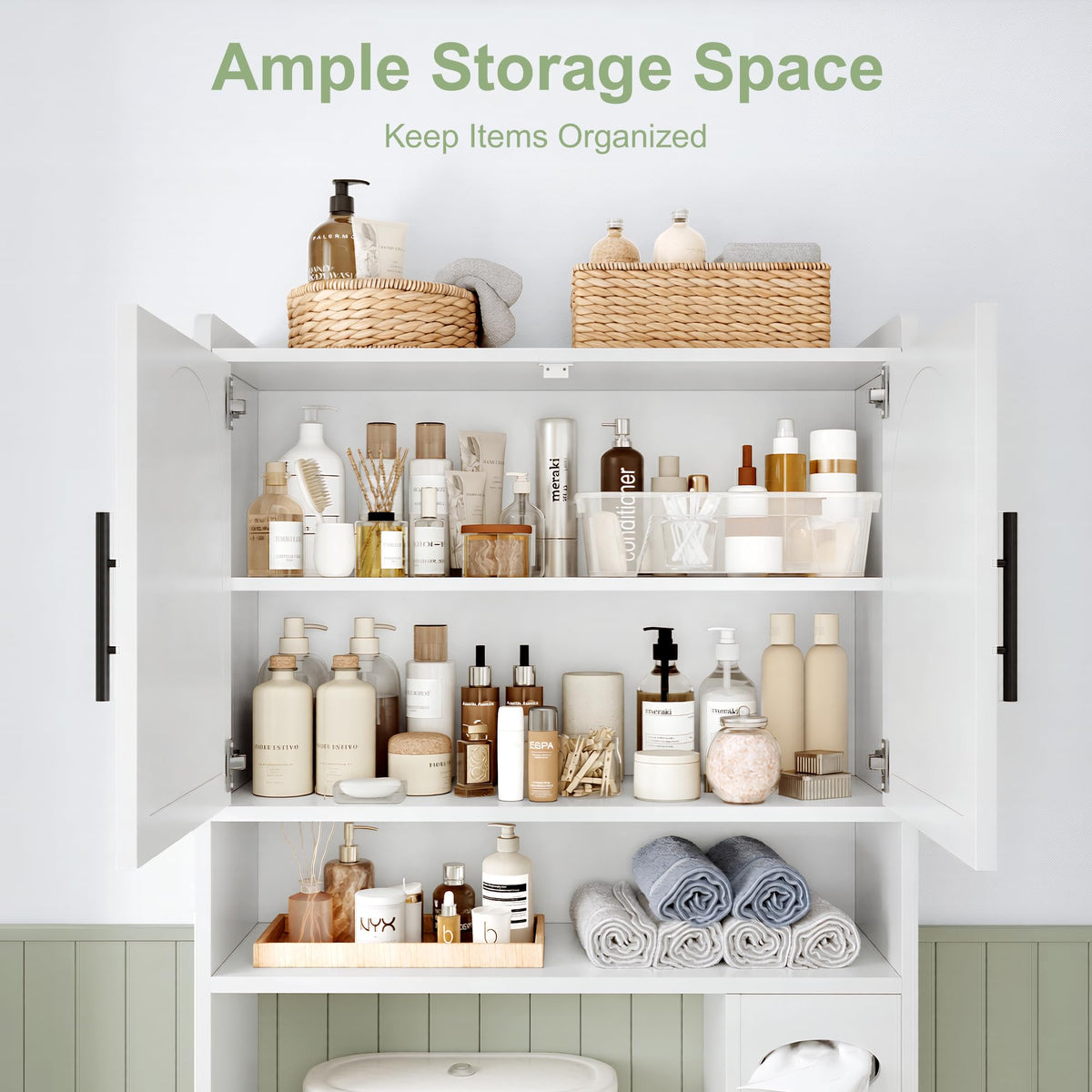 34" Over the Toilet Storage Cabinet with Arched Doors, White C221789