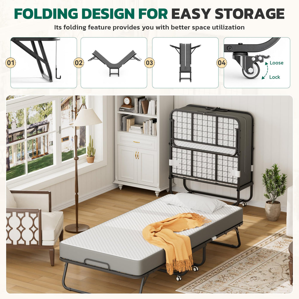 Folding Bed with 5 Inch Mattress, Twin Size S375