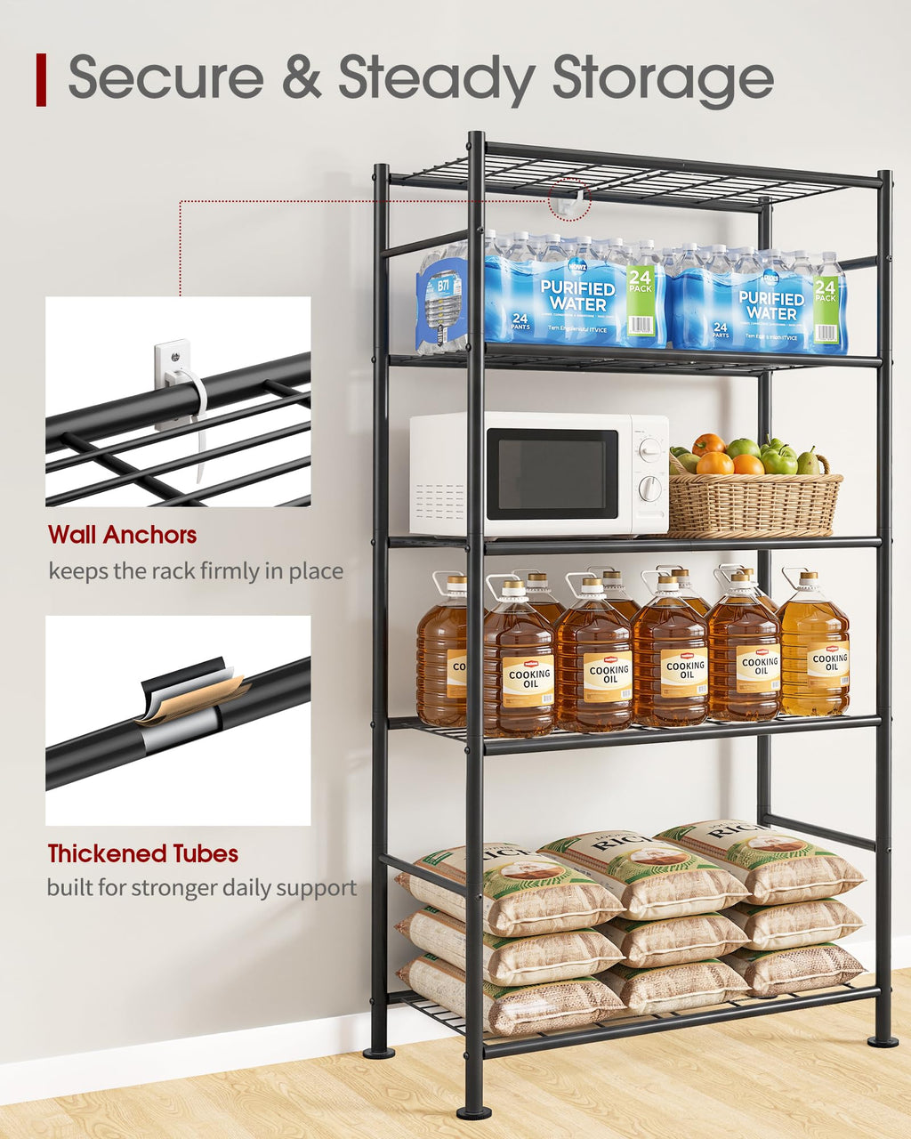 5-Tier Storage Shelves Black with Wheels K31955