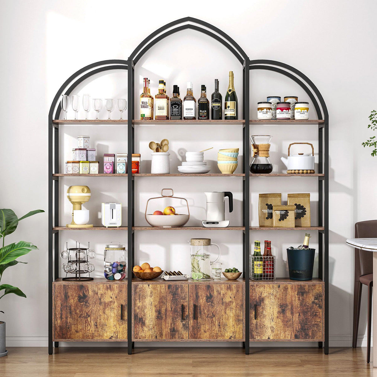 5 Tier Arched Bookshelf with 3 Cabinets L796