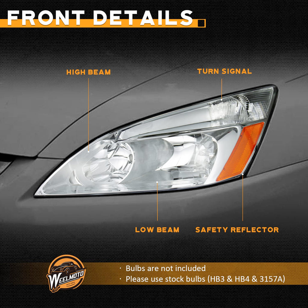 Headlights for 2003-2007 Honda Accord Chrome Housing Amber Reflector Left+Right E119700