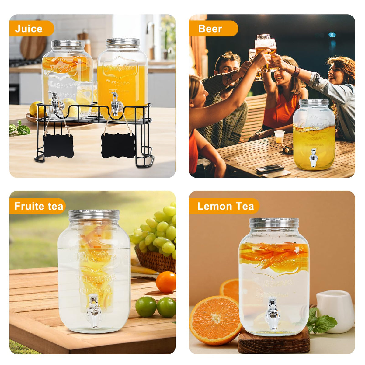 2 Pack 1 Gallon Glass Drink Dispensers C92792