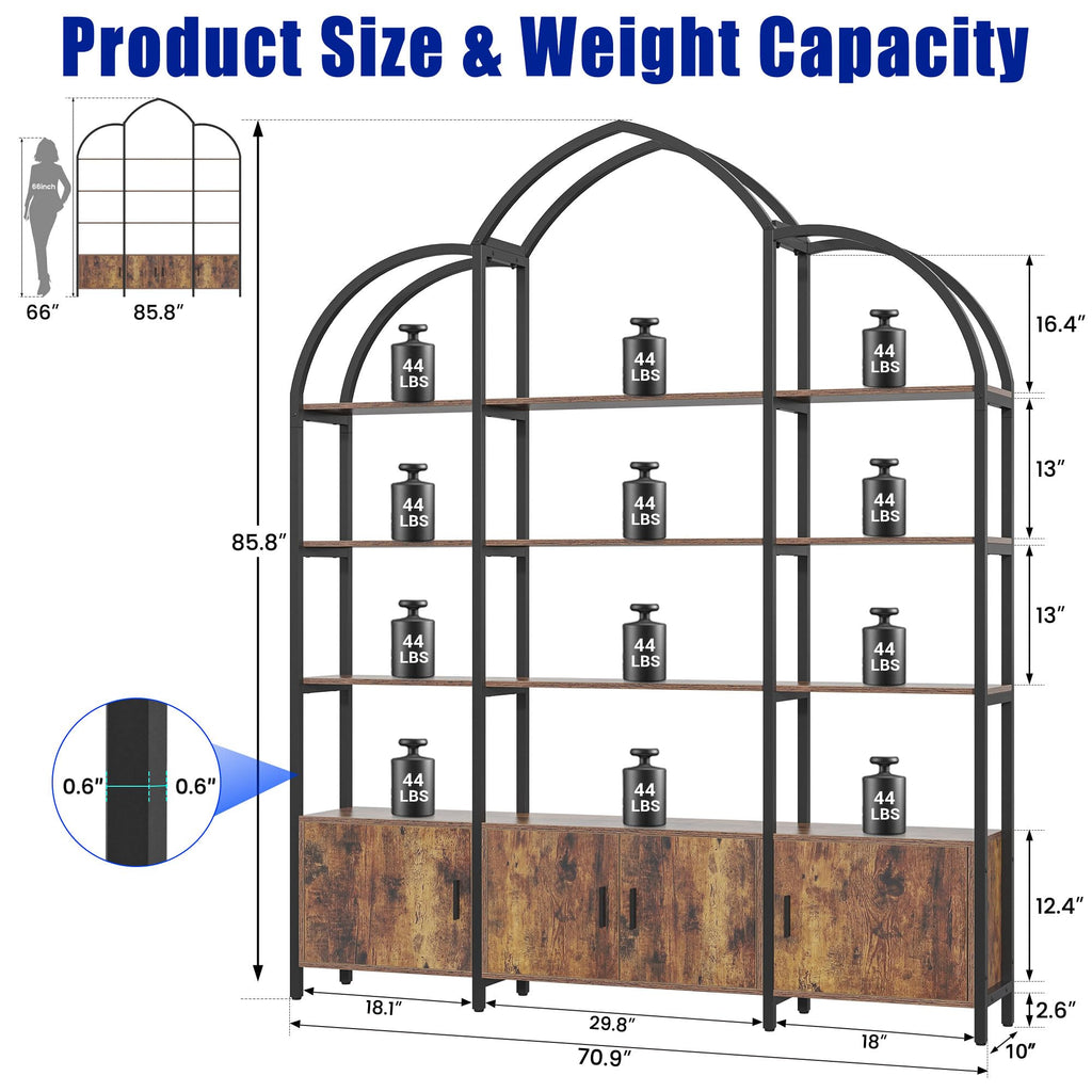 5 Tier Arched Bookshelf with 3 Cabinets L796