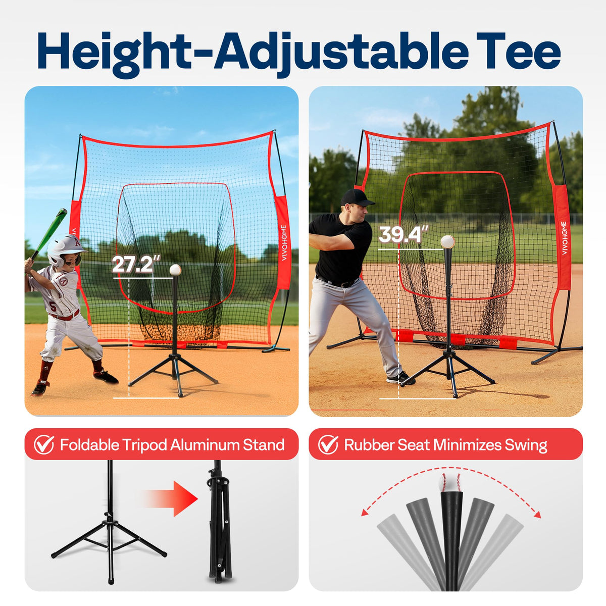 Baseball & Softball Training Net with Batting Tee, 7 x 7 ft. B394