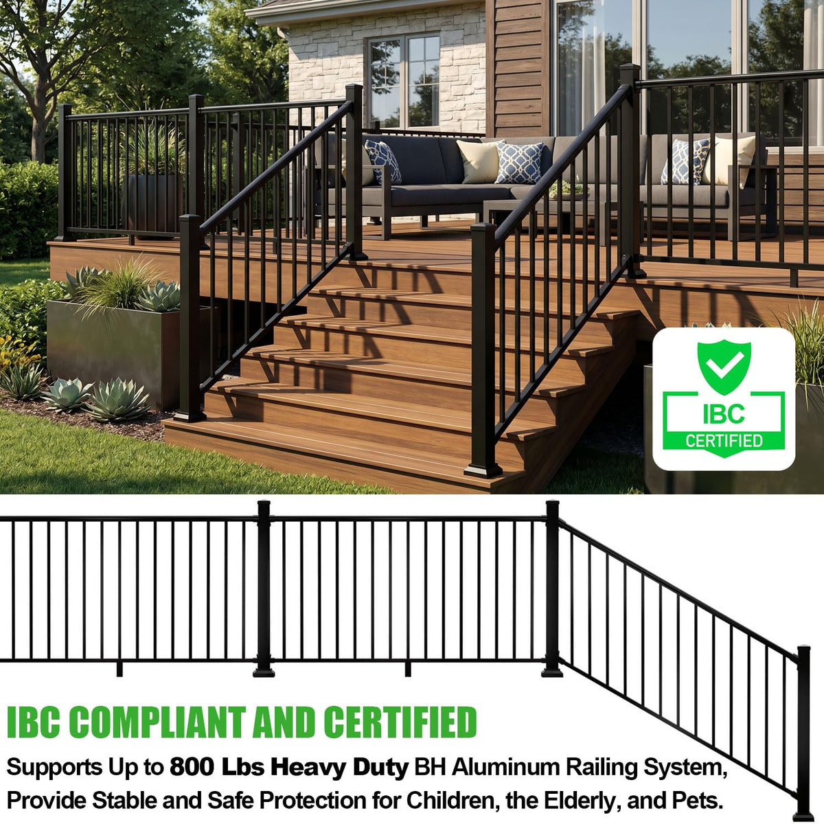 Heavy Duty Aluminum Stair Railing Kit, Textured Black Q2602
