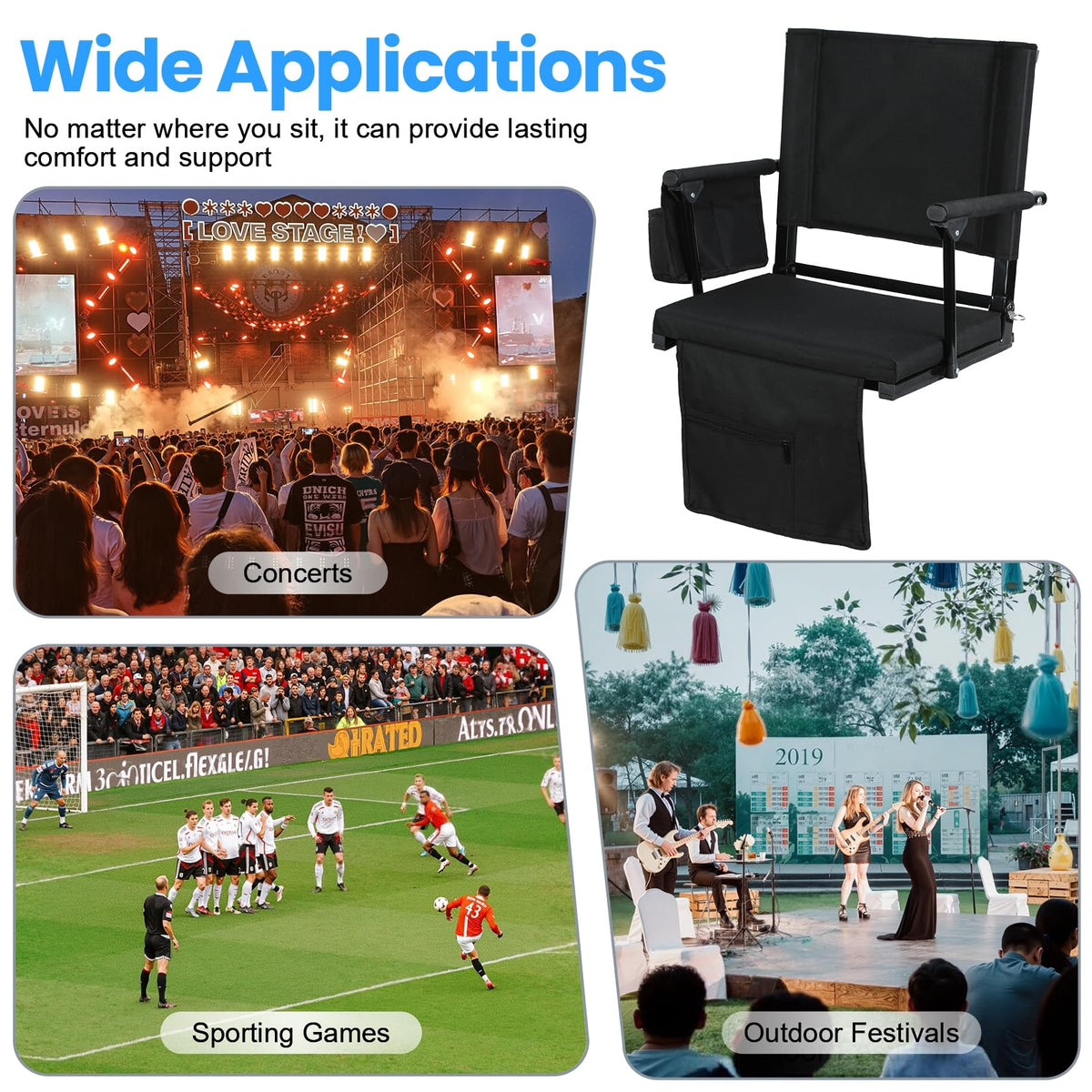 2-Pcs Folding Stadium Seat with Back Support & Cushion E815807
