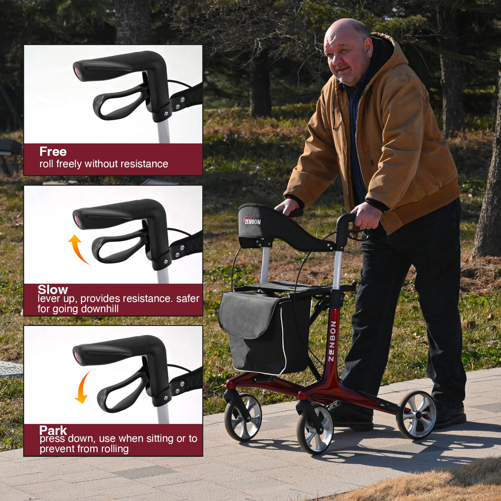 Foldable Rolling Walker with Seat 440 lbs Capacity O75323