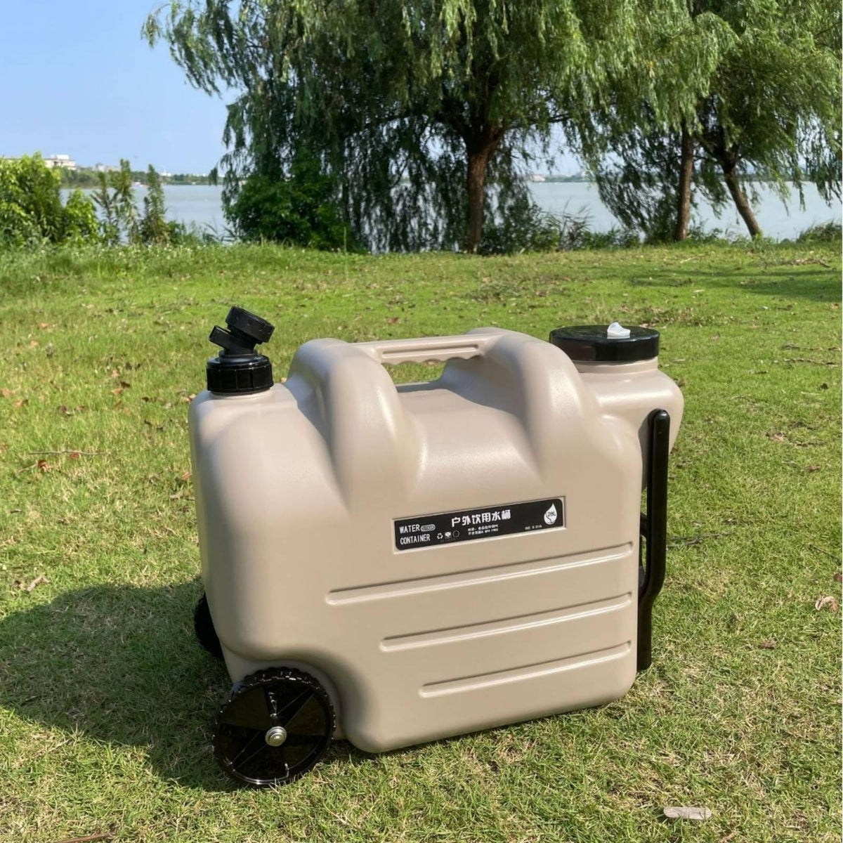 Black Portable Water Tank with Faucet and Wheels T7414