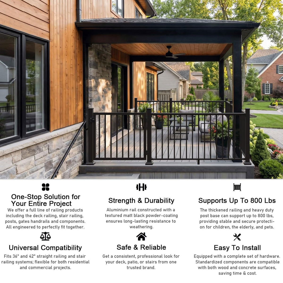Heavy Duty Aluminum Stair Railing Kit, Textured Black Q2602