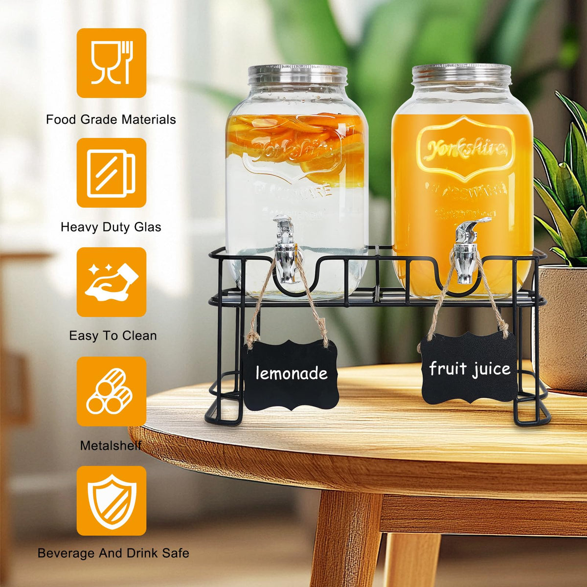 2 Pack 1 Gallon Glass Drink Dispensers C92792