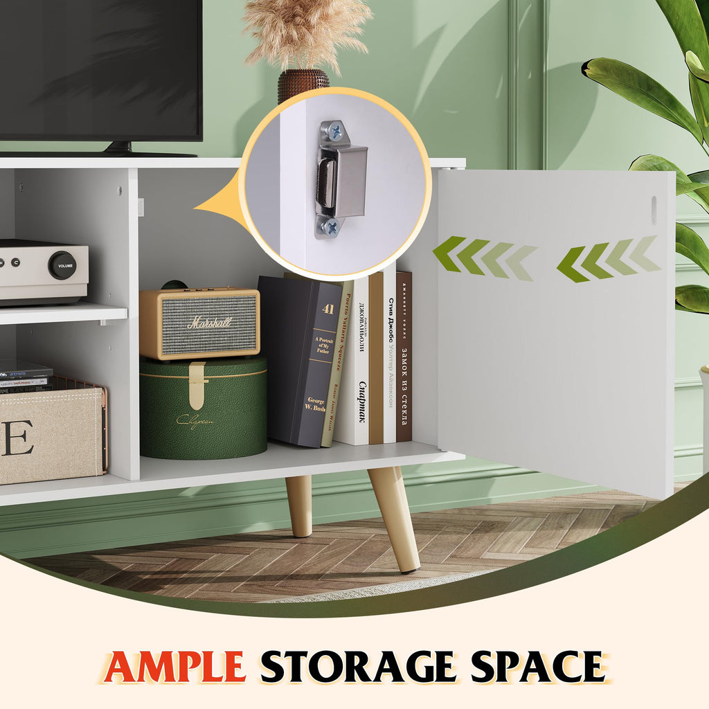 White TV Stand with Storage Cabinet P873