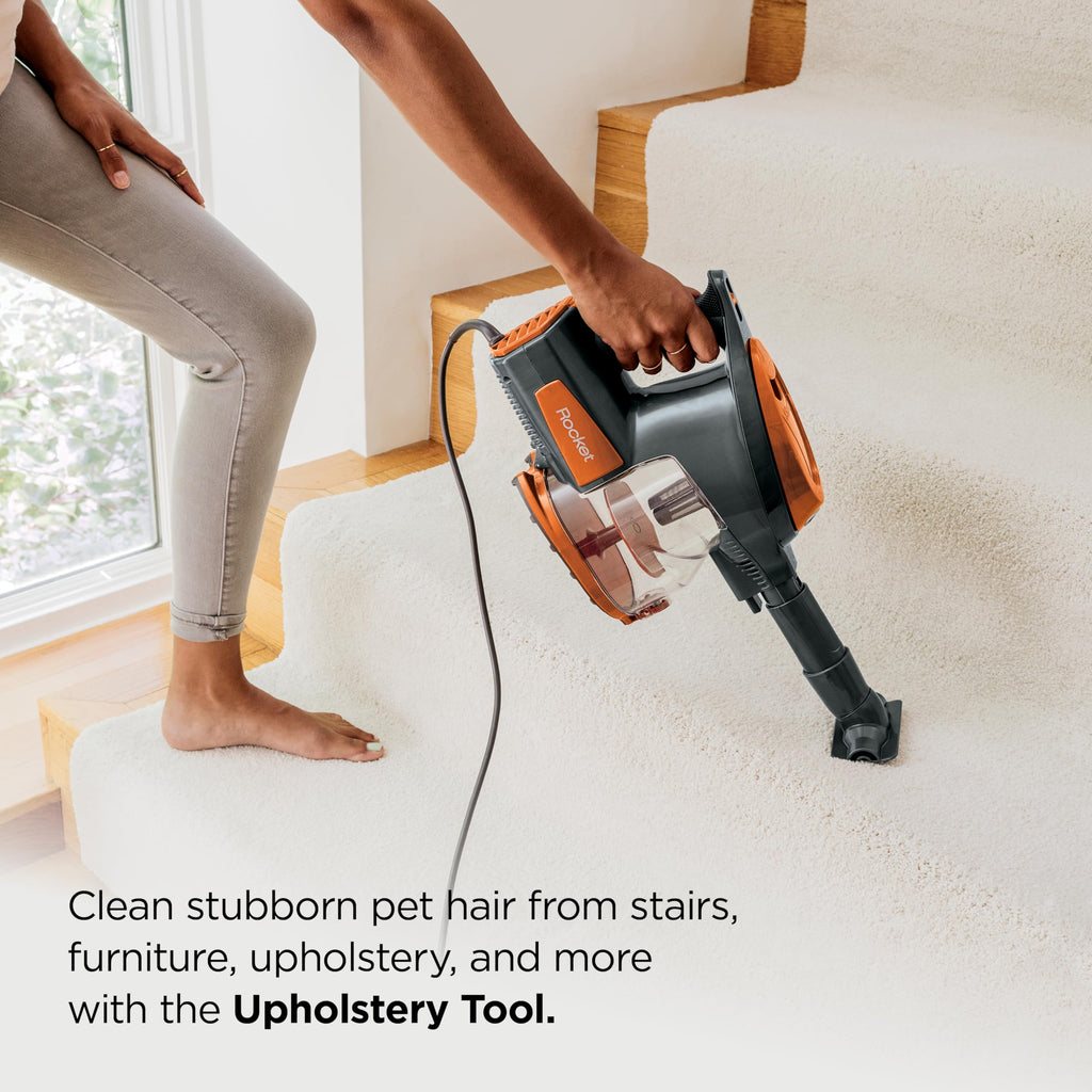 Corded Stick Vacuum with Crevice Tool, Pet Multi-Tool & Precision Duster, Orange Q42906