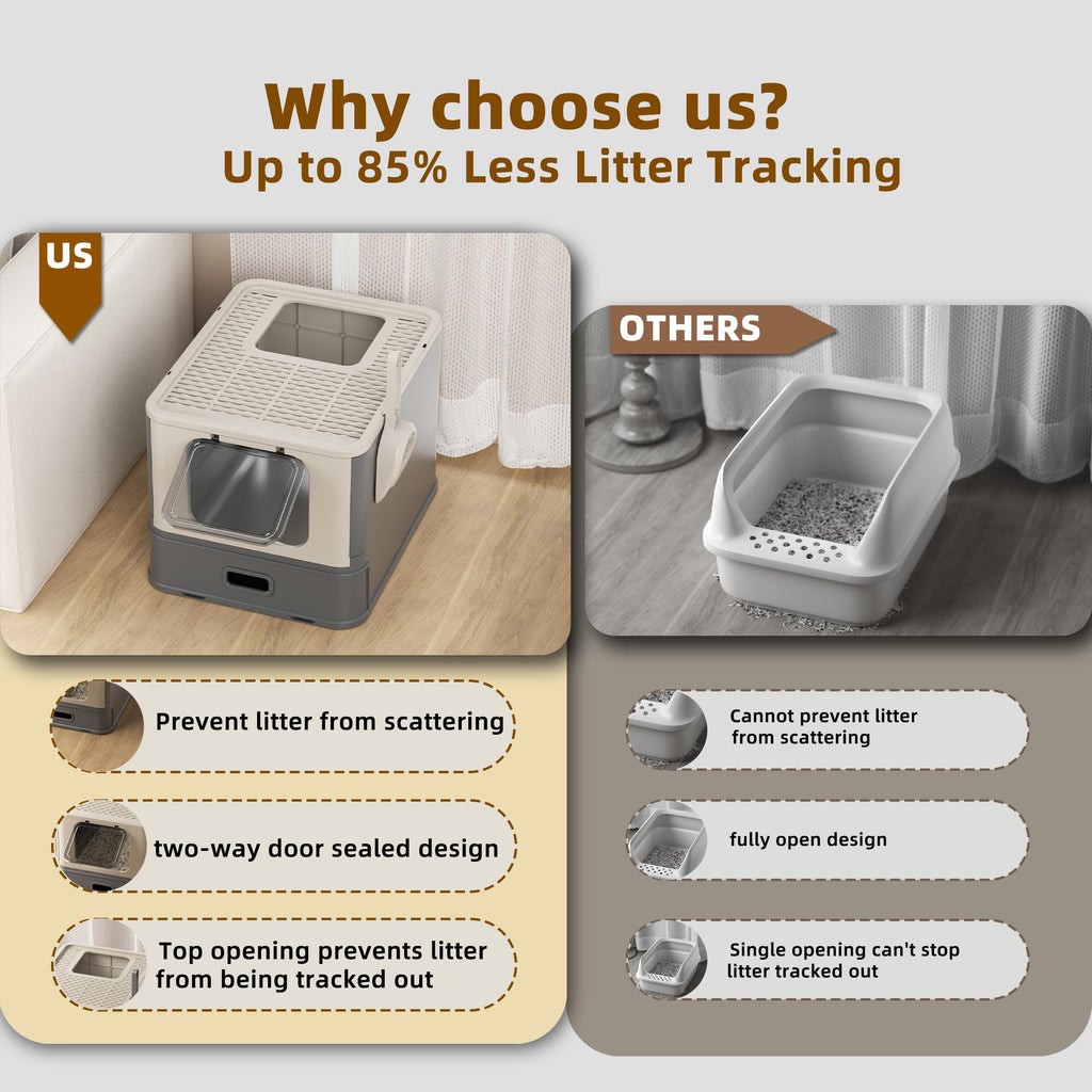 XL Enclosed Stainless Steel Cat Litter Box with Pull-Out Drawer Q19394