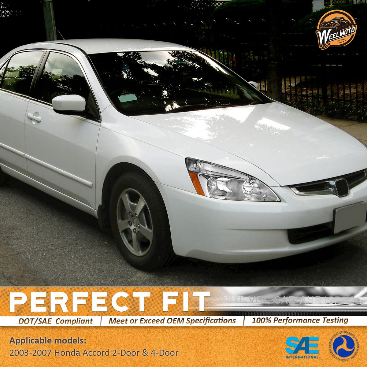 Headlights for 2003-2007 Honda Accord Chrome Housing Amber Reflector Left+Right E119700