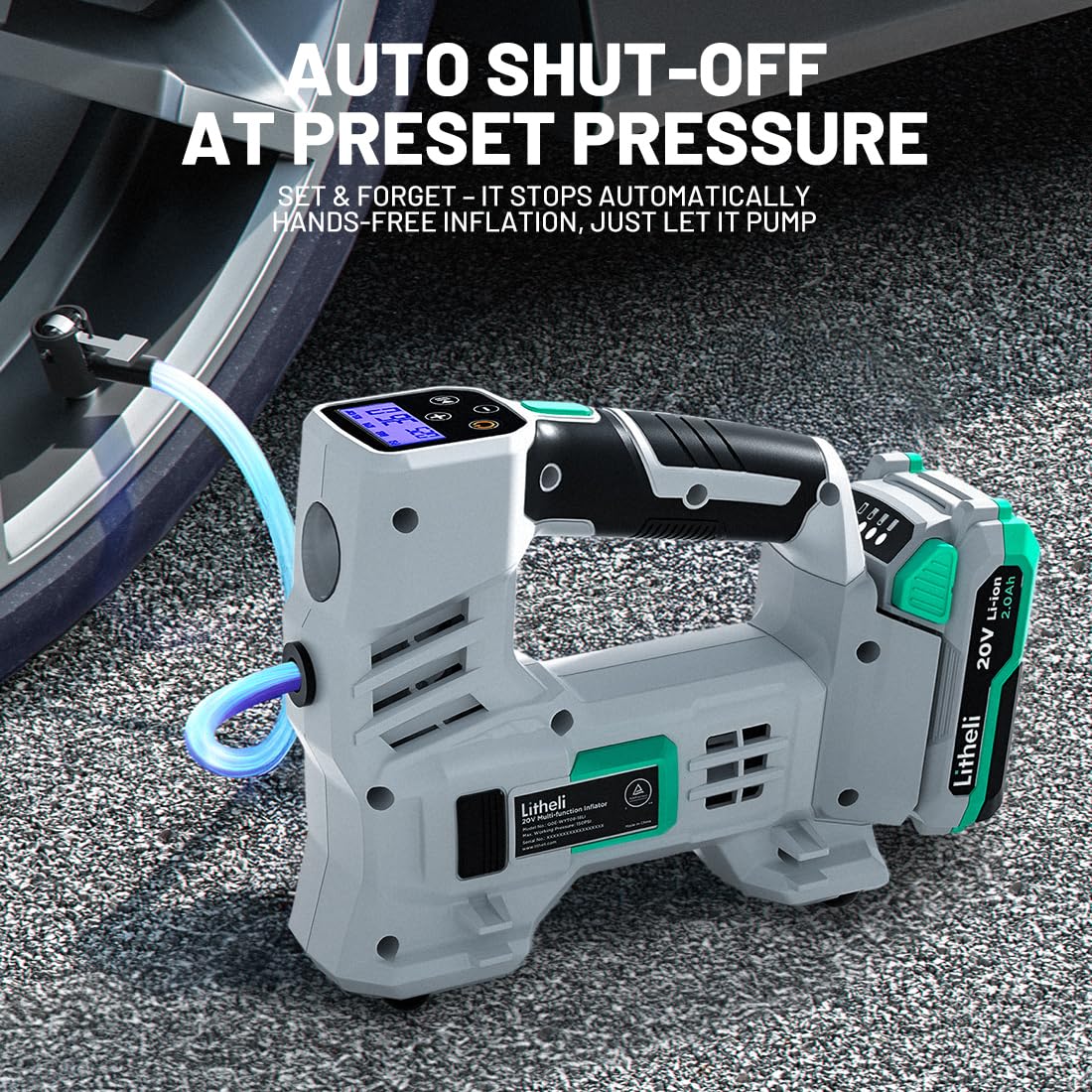 20V Cordless Tire Inflator Air Compressor with Digital Pressure Gauge A998