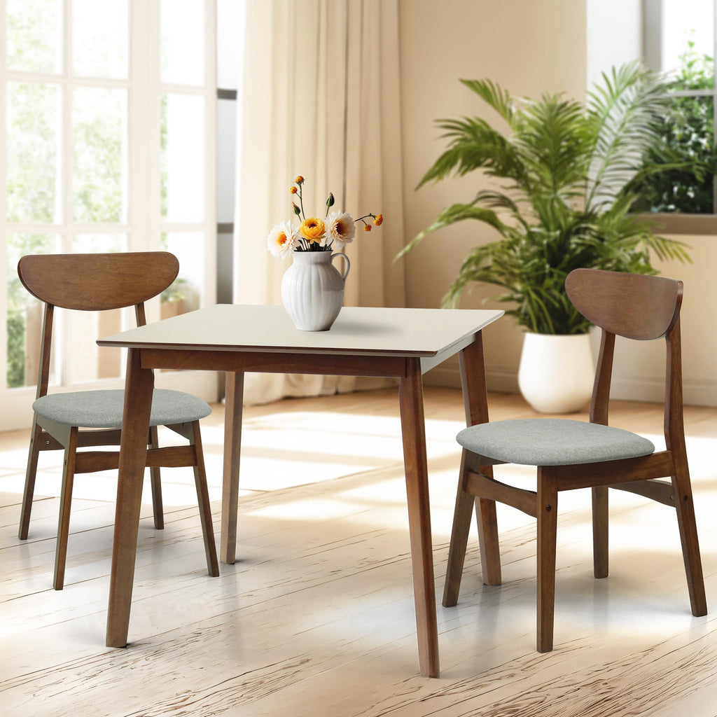 Set of 3 Square Dining Table and 2 Side Chairs Solid Wood Padded Seat Medium Brown U510