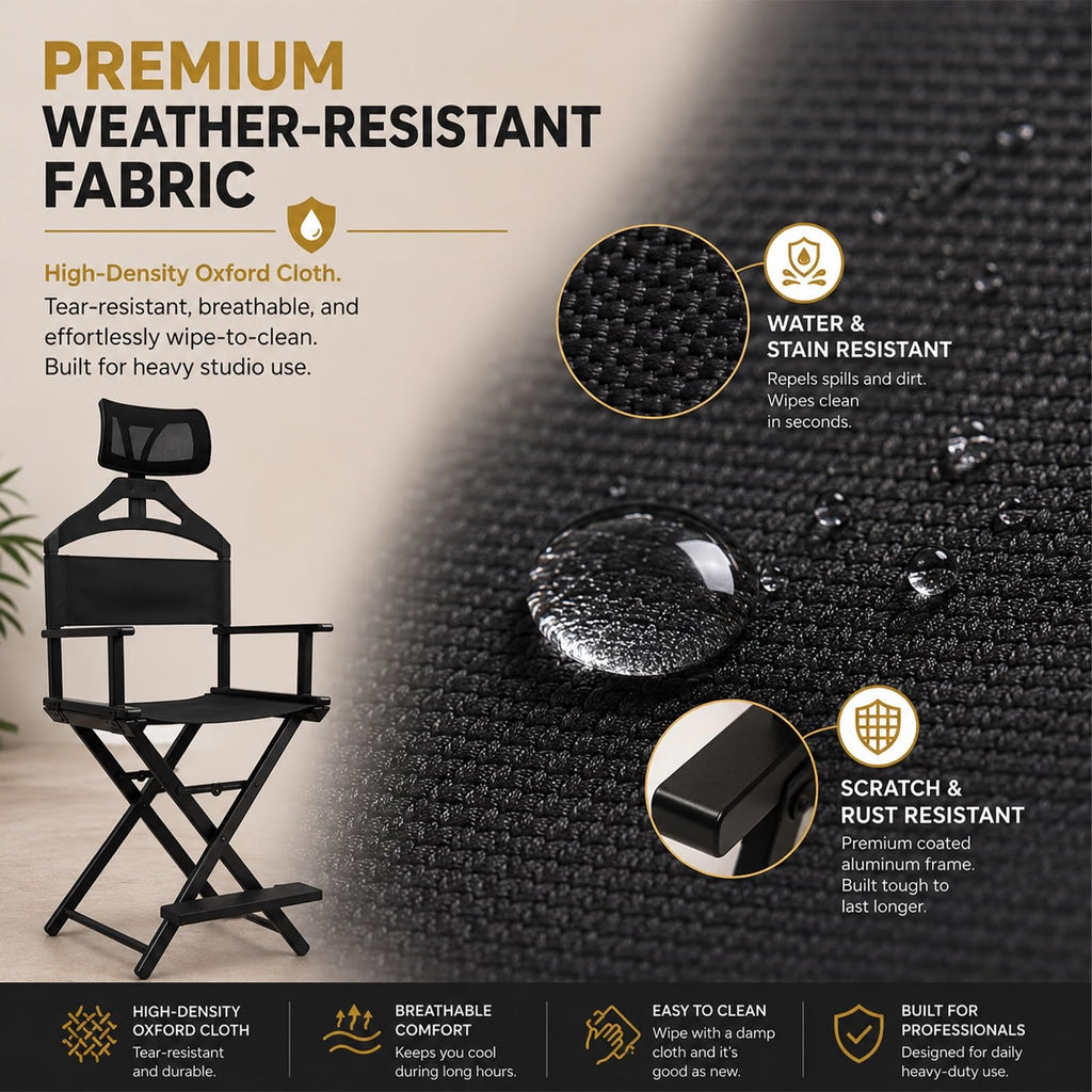 Gold Portable Collapsible Tall Makeup Artist Chair with Head Rest G2897