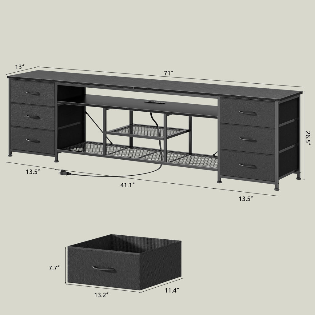 Black Dresser TV Stand with LED Lights & Charging Station X3828