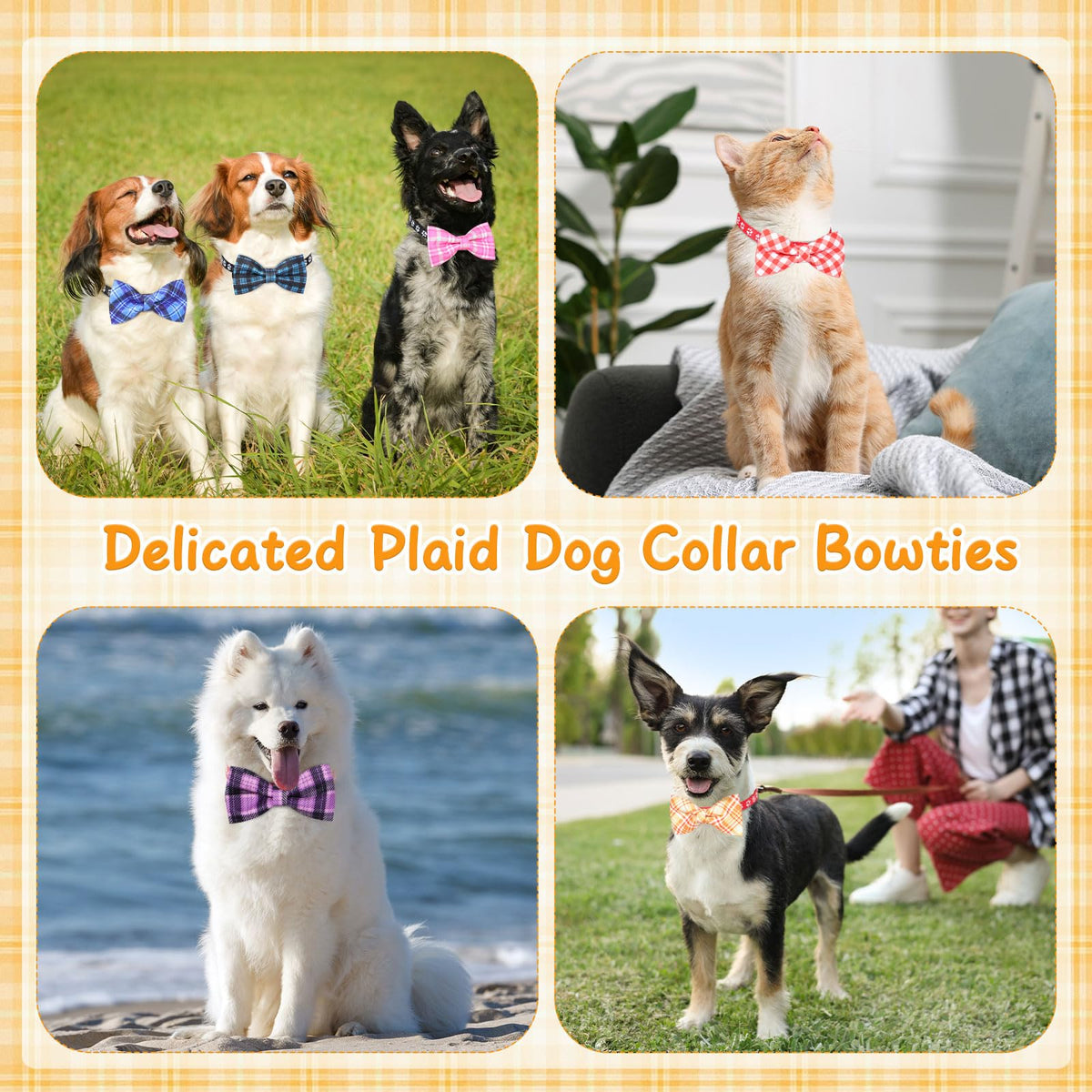 Plaid Dog Collar Bow Ties E837698