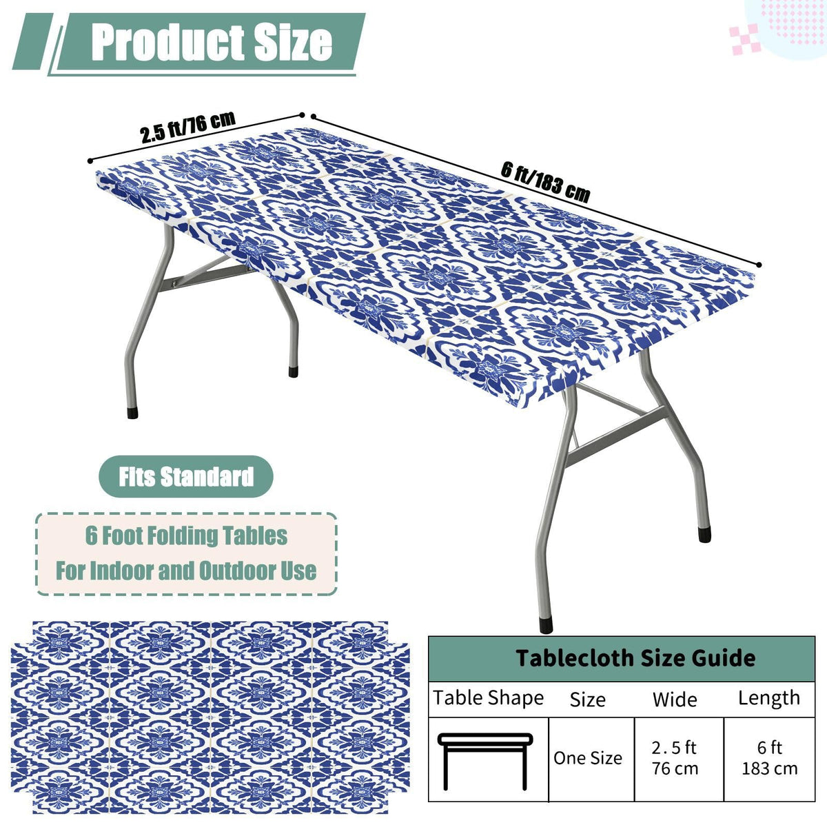 6 Ft Rectangle Water Resistant Tablecloth E694