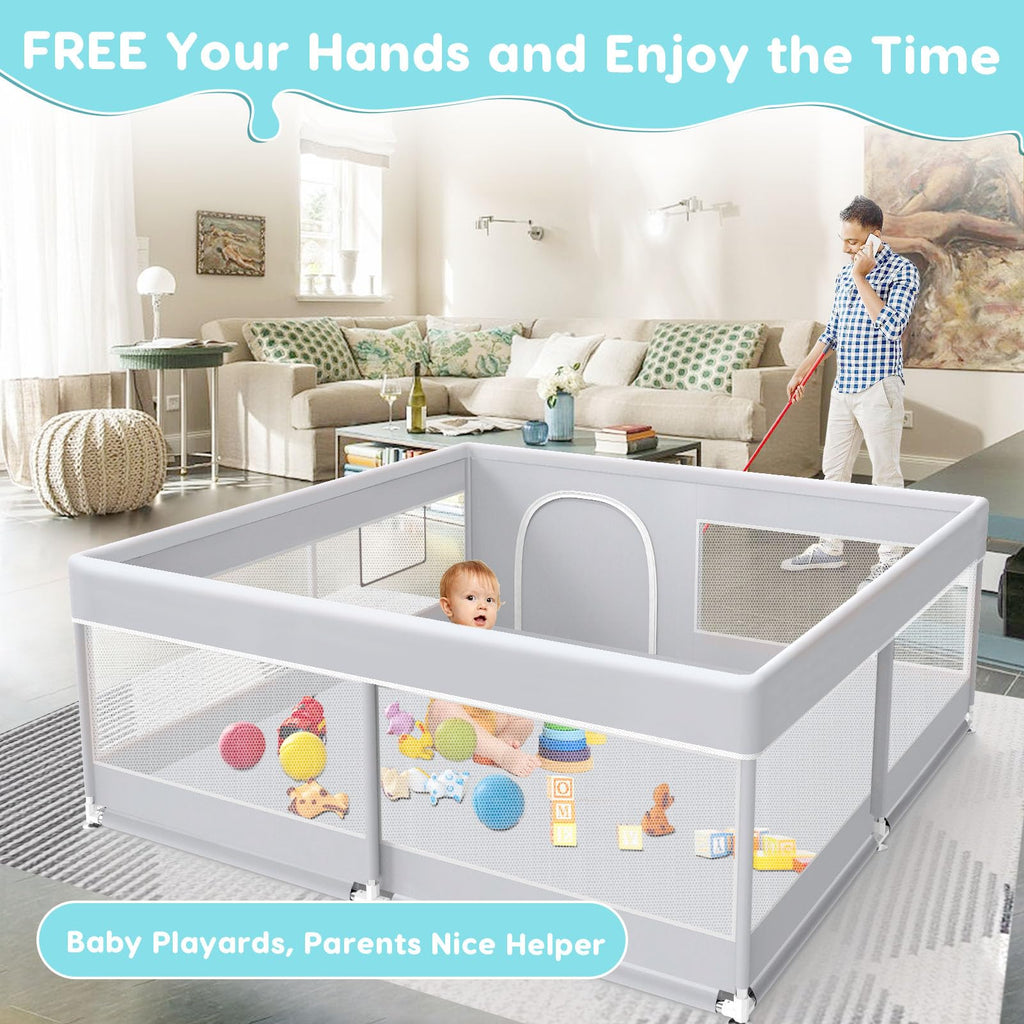 50x50 Inch Grey Baby Playpen with Mesh T396