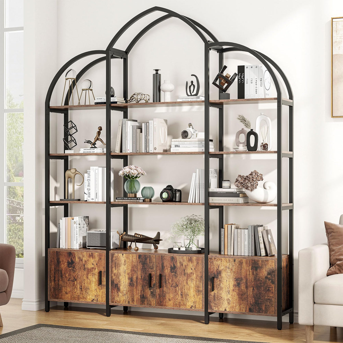 5 Tier Arched Bookshelf with 3 Cabinets L796