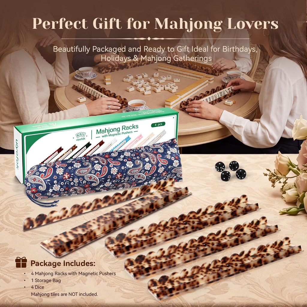 Set of 4 20 Inch Amber Tortoise Acrylic Mahjong Racks with Pushers D2827