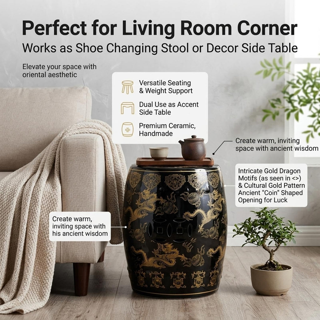 Ceramic Garden Stool Drum Side Table Plant Stand B315