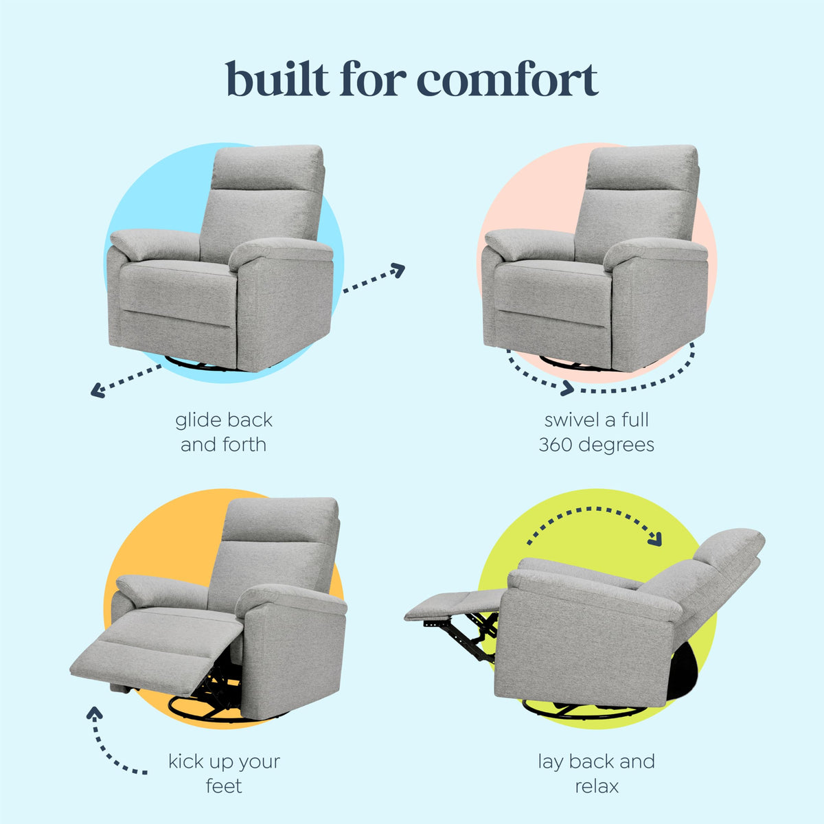 Frost Grey Recliner Glider with 360 Swivel D68336
