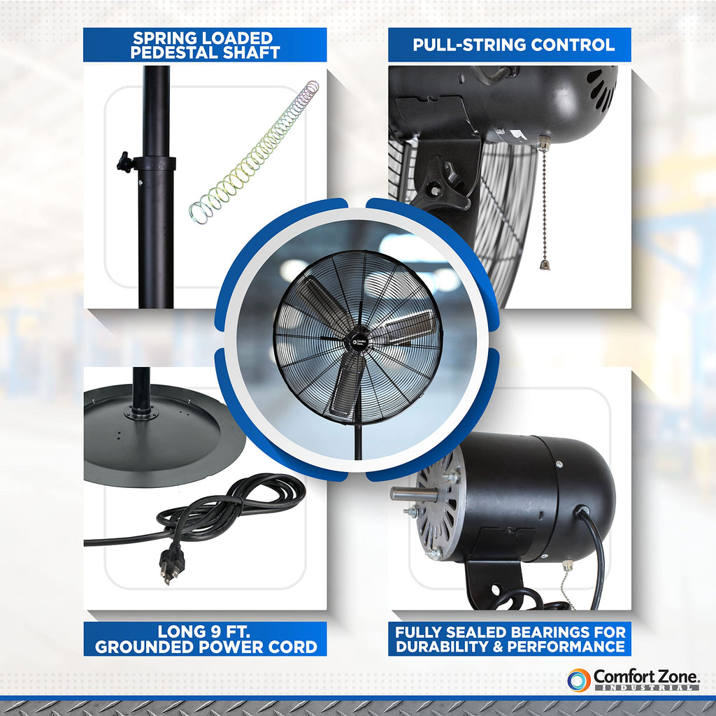 Industrial Pedestal Fan, 30 inch, 3 Speed, Adjustable Height, Metal U471