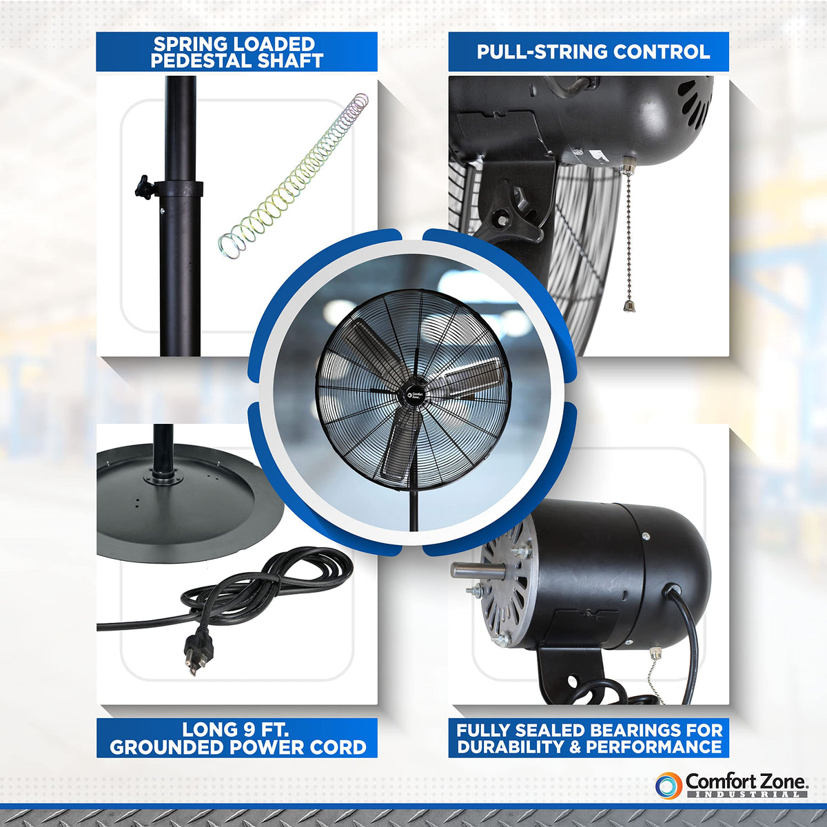 Industrial Pedestal Fan, 30 inch, 3 Speed, Adjustable Height, Metal U471