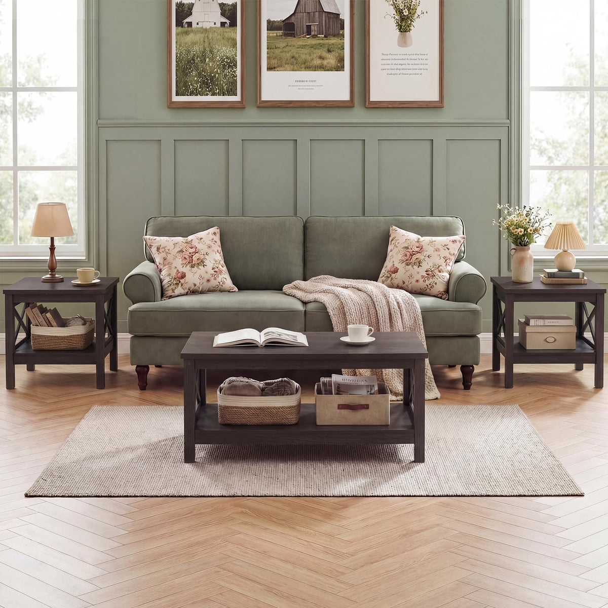 2-Tier Square End Table Set of 2 with Storage Shelf Q427