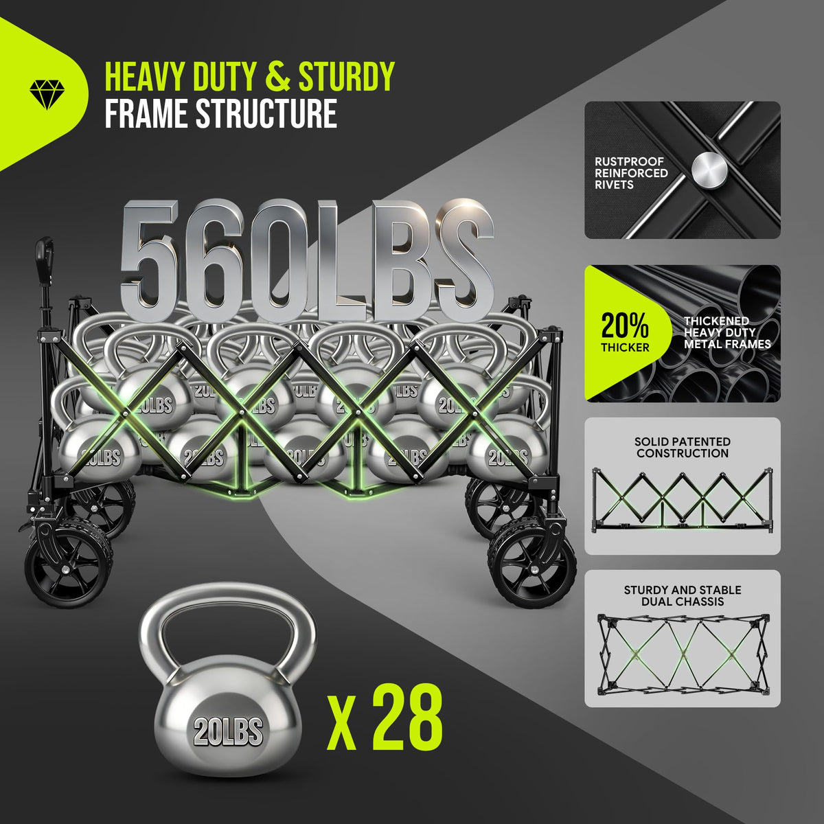 48'' Extra Large Collapsible Wagon with Big Wheels, 300L Black Y7862
