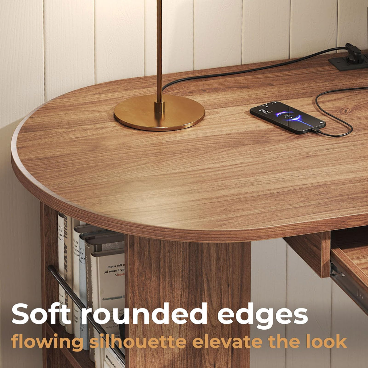 L Shaped Corner Desk with Storage Cabinet Walnut 60 Inch B557933